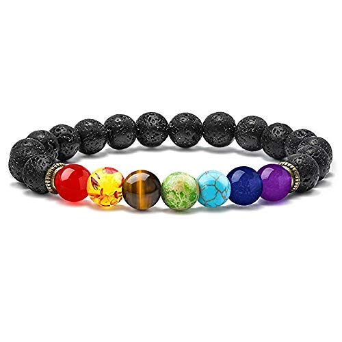 Divinity Crystals Seven Chakra Gemstone Bracelet - 8mm Lava Semi Precious Beads for Reiki Healing and Chakra Balance Default Title